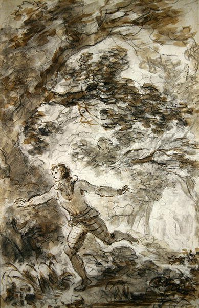 Ruggiero söker Angelica som har gjort sig själv osynlig (penna & bläck, krita och tvätt på papper) av Jean Honore Fragonard