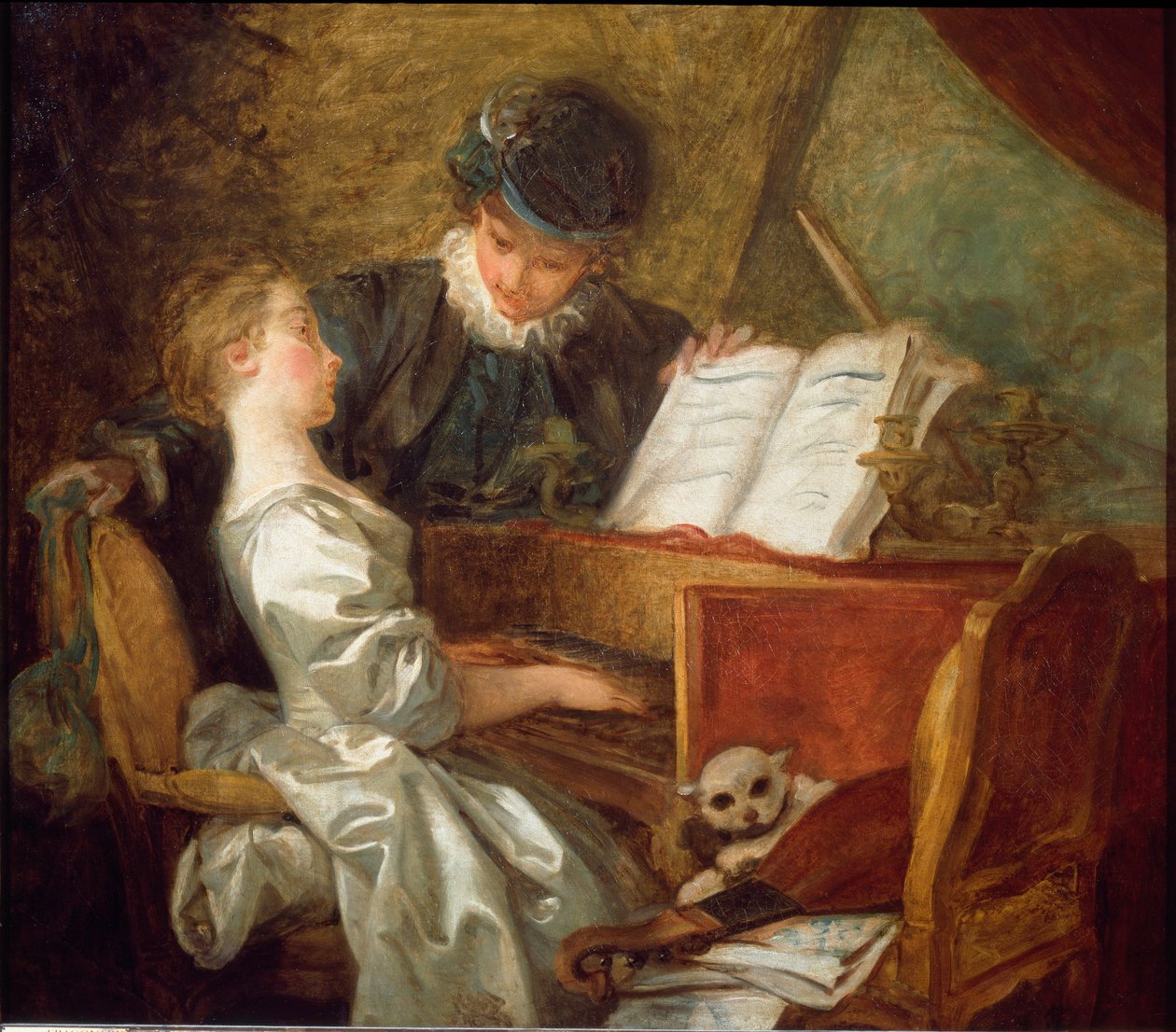 Musiklektionen (olja på duk av Jean Honore Fragonard