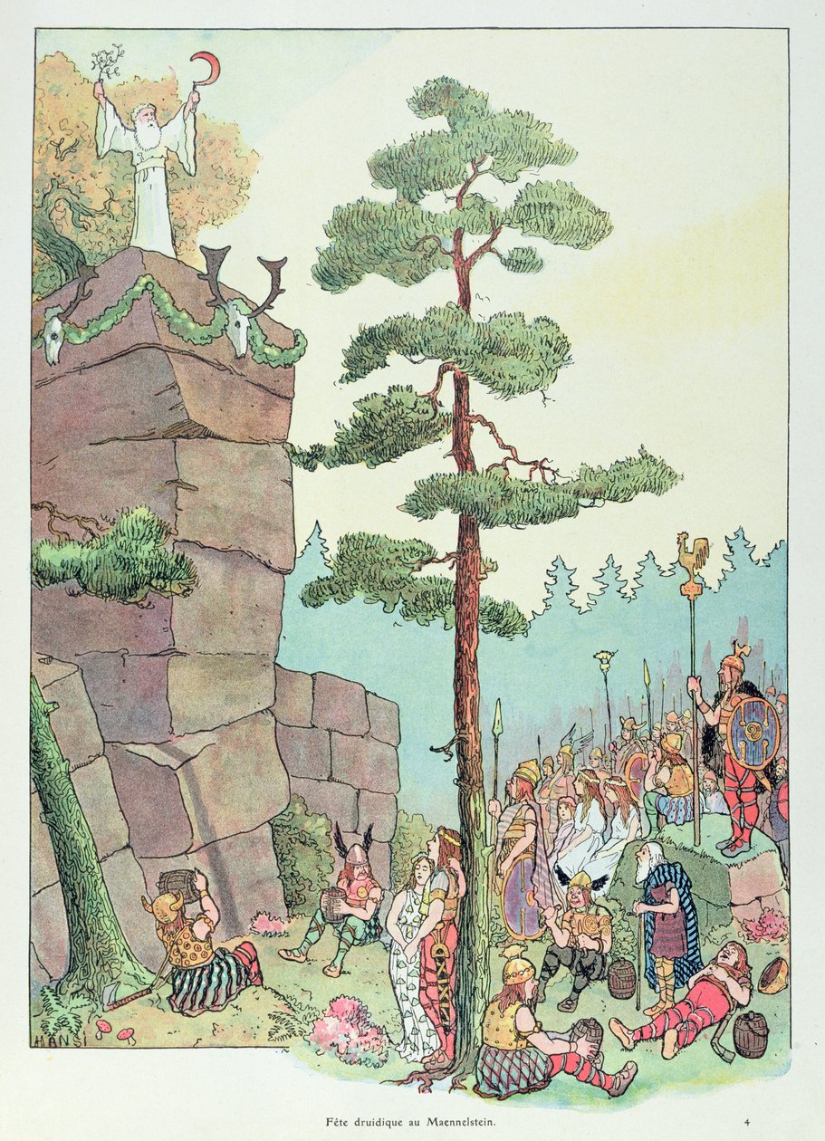 Druidfestival i Maennelstein, Alsace, illustration från 