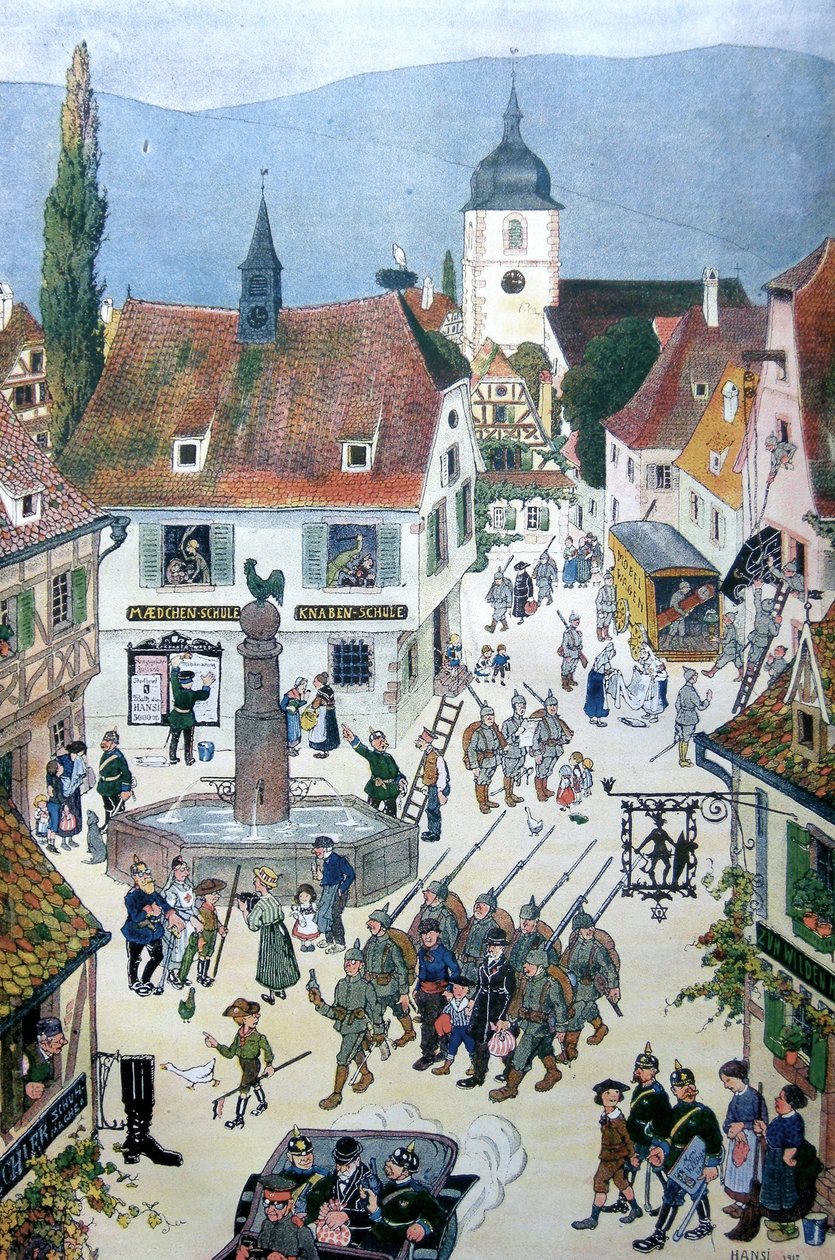 Tyskarna ockuperar Alsace (färg litho) av Jean Jacques Waltz