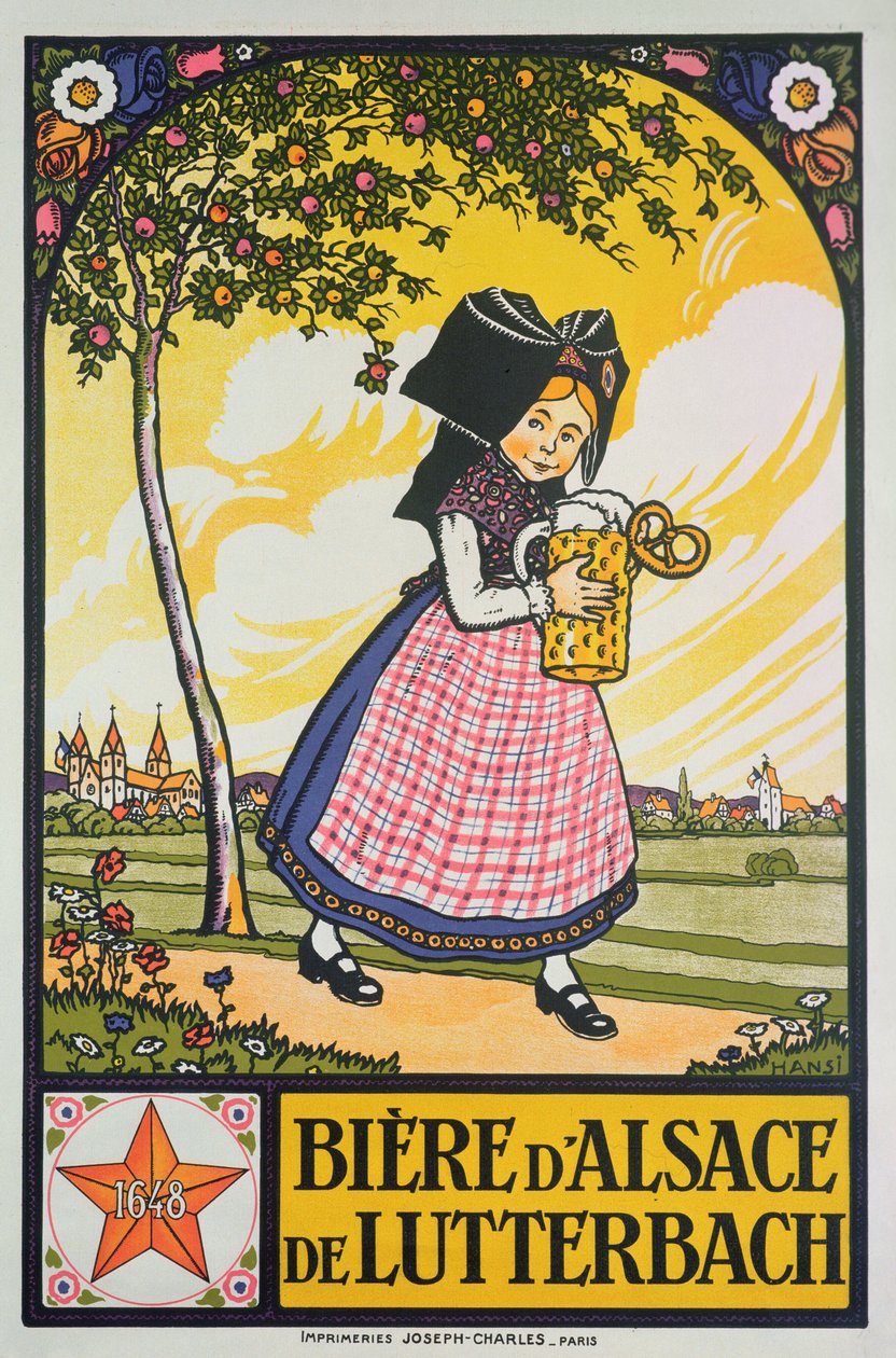 Affisch med reklam för öl från Lutterbach, Alsace (färg litho) av Jean Jacques Waltz