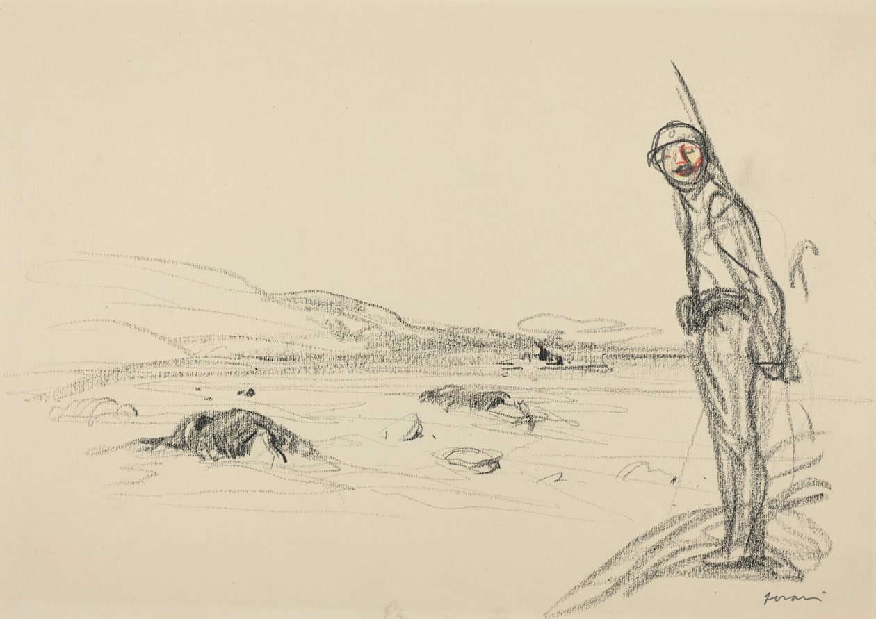 Längs Marne, troligen 1918 (krita på papper) av Jean-Louis & Caran D