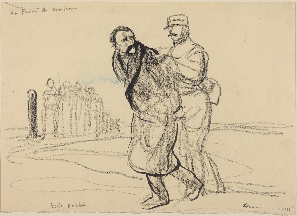 Vid fronten i Vincennes. Bolo pacha, ca 1914-1919 (kol på papper) av Jean-Louis & Caran D