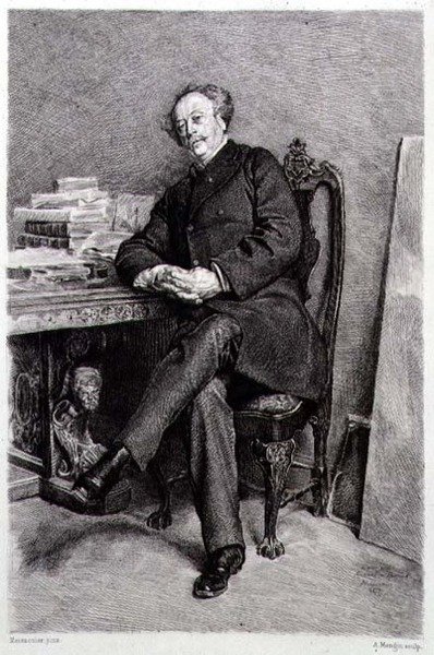 Alexandre Dumas fils (1824-95), fransk romanförfattare och dramatiker, graverad av A Mongin (gravyr) av Jean Louis Ernest (after) Meissonier