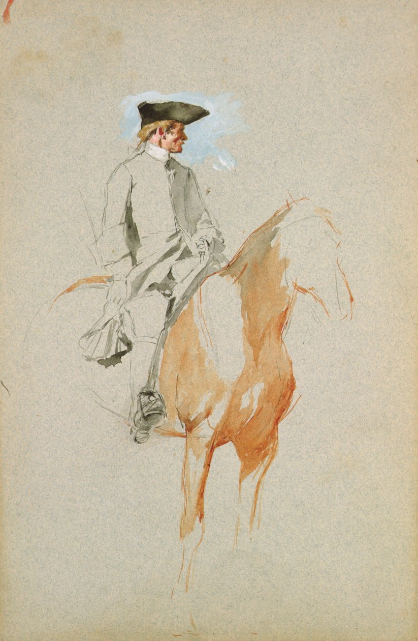 Ryttare med en tricornhatt (akvarell, penna och bläck) av Jean Louis Ernest Meissonier