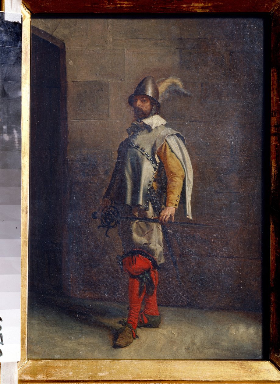 Hugenott (En hugenott). Protestantisk fransk kalvinist under religionskrigen. Målning av Ernest Jean Louis Meissonier (1815-1891). Olja på duk. fransk konst. Statens konstmuseum, Tula (Tulas nationalmuseum, Ryssland) av Jean Louis Ernest Meissonier