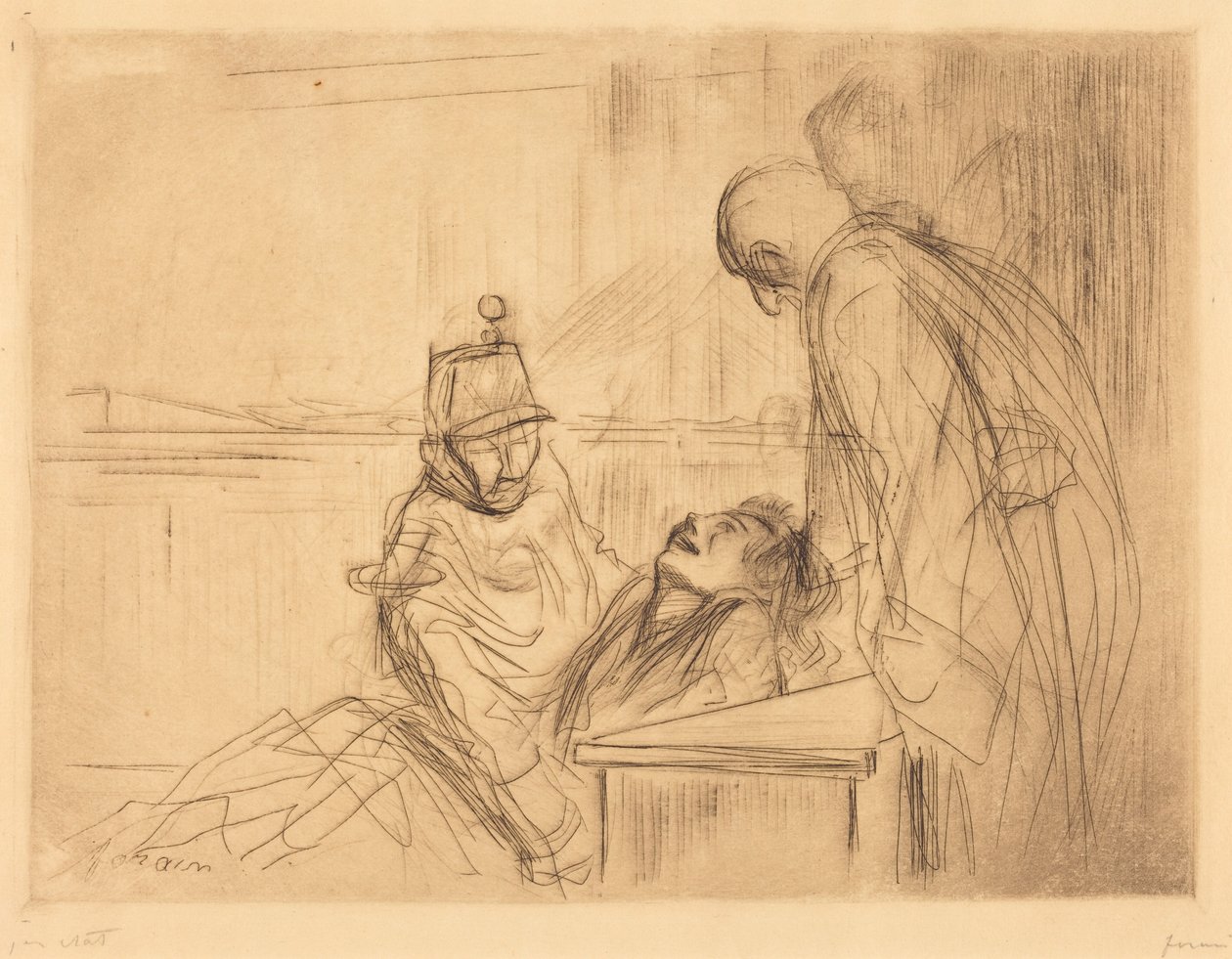 Svimning under förhöret (svimning vid förhöret) av Jean-Louis Forain