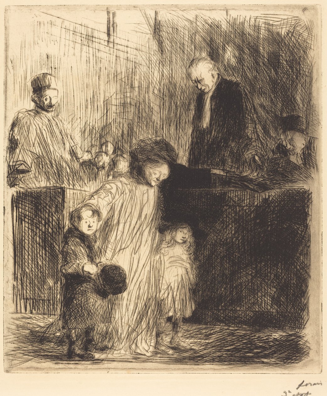 Utgång från förhandlingen (första planschen) av Jean-Louis Forain