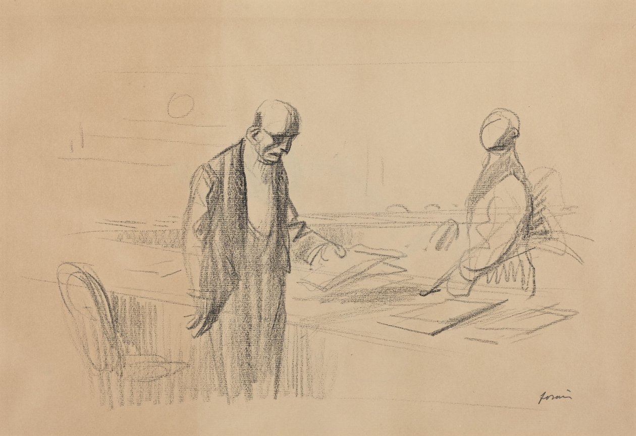 a) Vid konferensen (framsidan); b) Liggande figur (baksidan) av Jean-Louis Forain