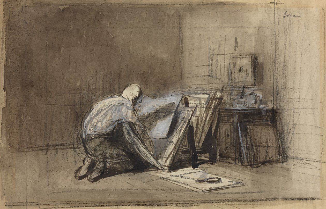 a) Grafikexpert (recto); b) Skiss av en grafikexpert (verso) av Jean-Louis Forain