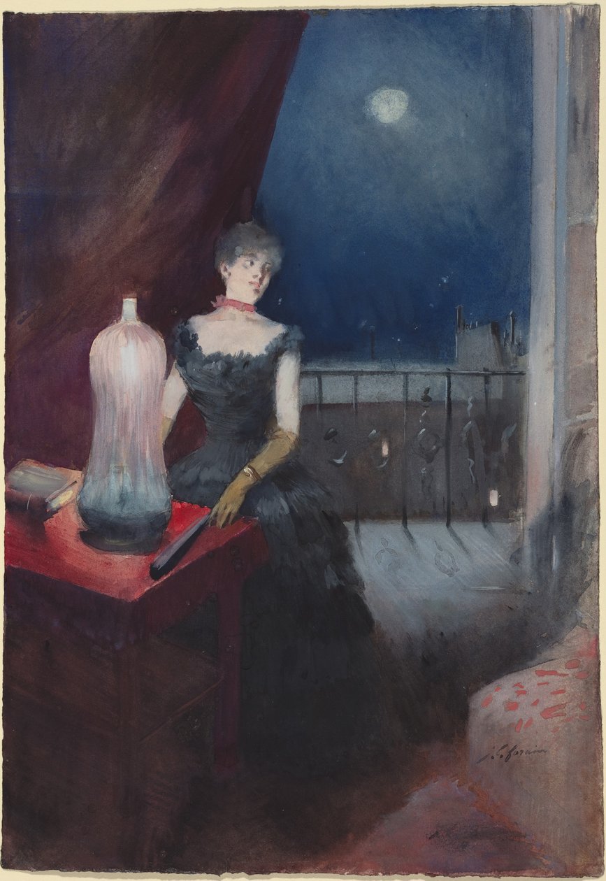 a) Stående kvinna med solfjäder (recto); b) Studie av en man och en kvinna (verso) av Jean-Louis Forain