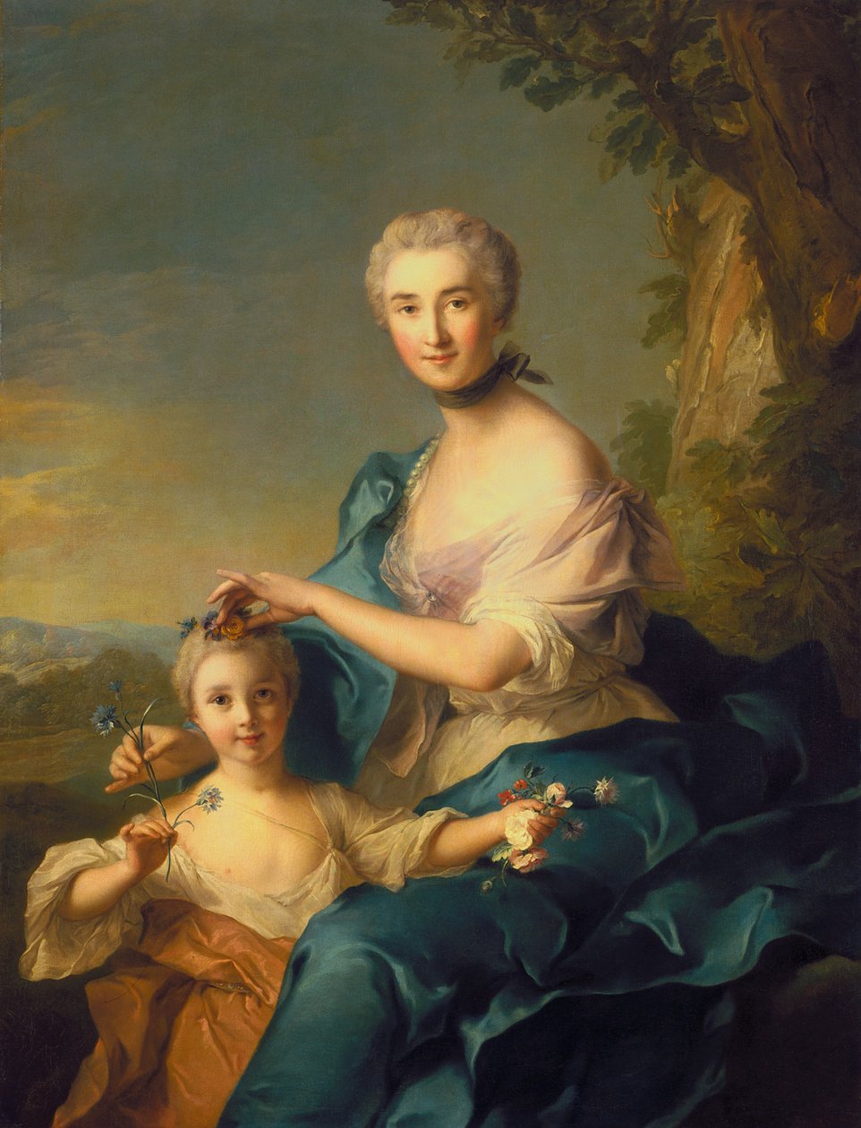 Madame Crozat De Thiers och hennes dotter (olja på duk) av Jean Marc Nattier
