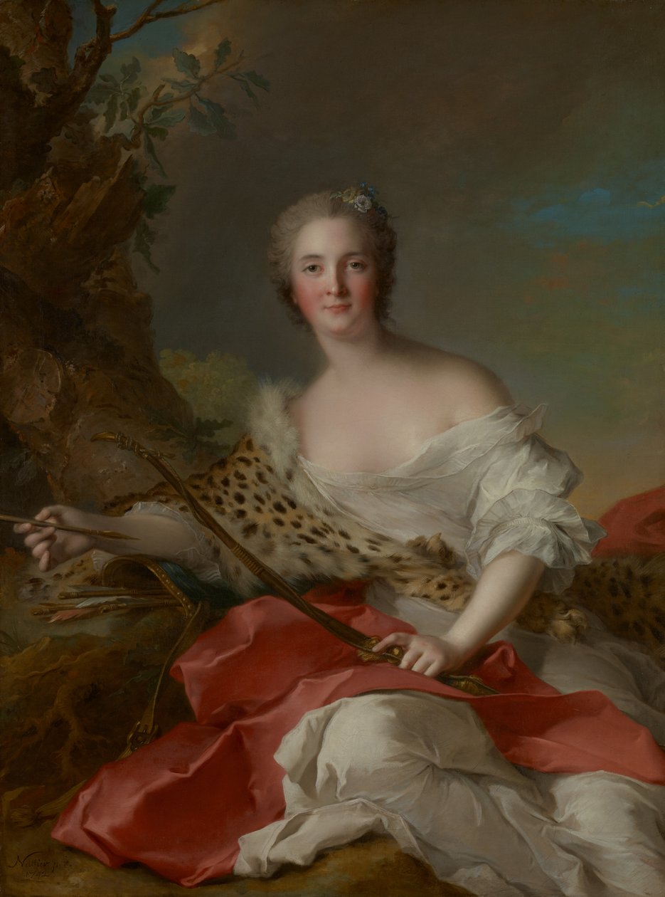 Porträtt av Madame Bonnier de la Mosson som Diana (Constance-Gabrielle-Magdeleine du Monciel de Lauraille) av Jean-Marc Nattier
