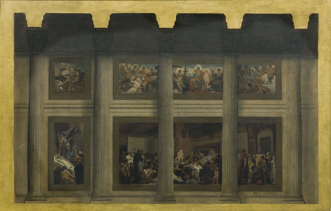Skiss till Pantheon: The Death of Saint Genevieve, mellan 1876 och 1885 (olja på duk) av Jean Paul Laurens