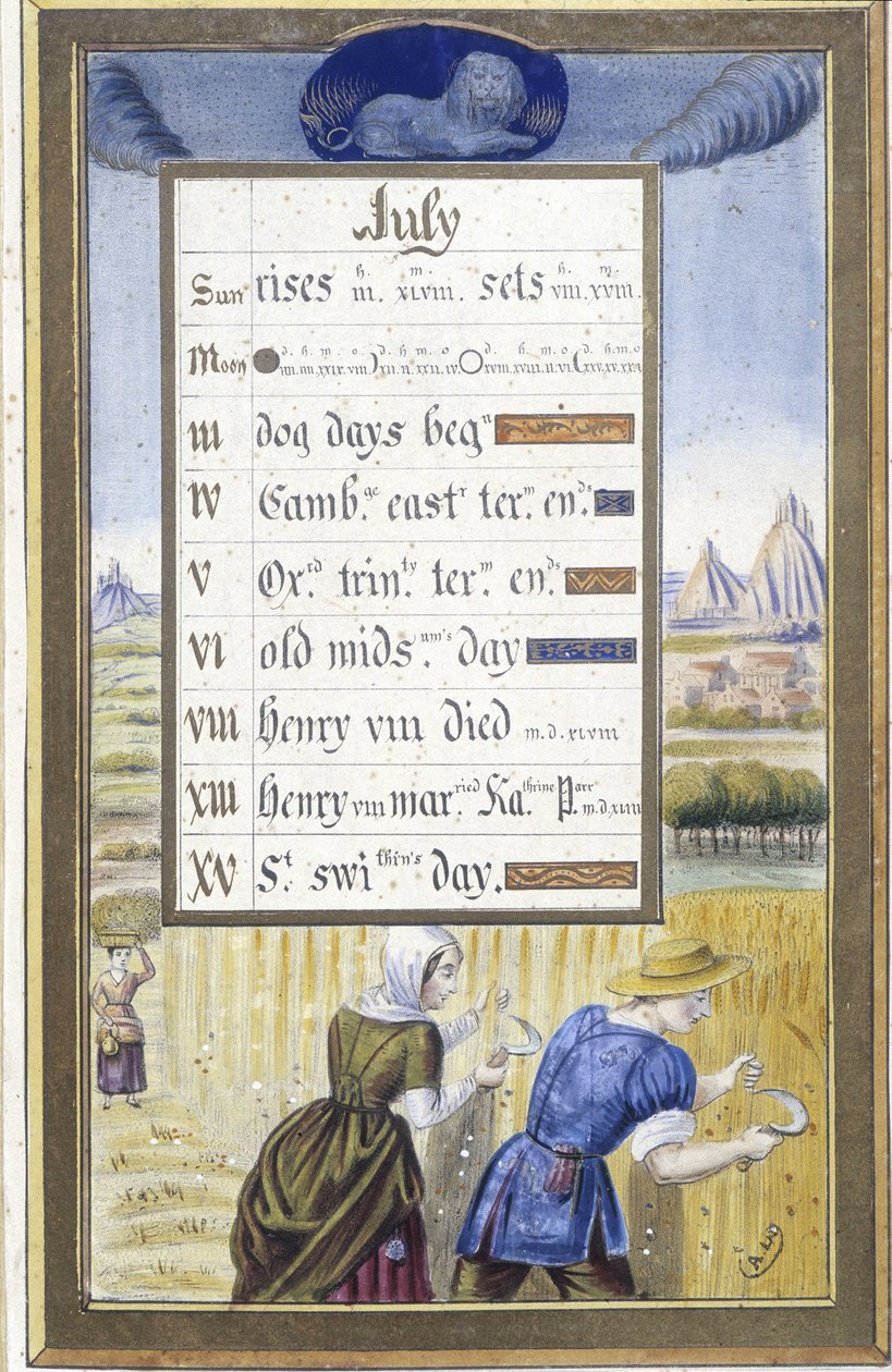 Juli: skörden (lejon) - faksimil av Anne av Bretagnes timmar, av Jean Bourdichon av Jean (after) Bourdichon