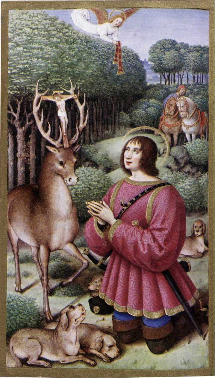 Saint Hubert - Miniatyr av Jean Bourdichon, faksimil av "" Hours of Anne de Bretagne"" av Jean (after) Bourdichon