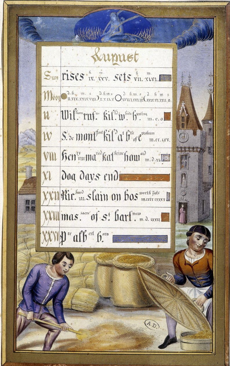 Skörden (oskuldens tecken) - faksimil av Anne av Bretagnes timmar, av Jean Bourdichon av Jean (after) Bourdichon
