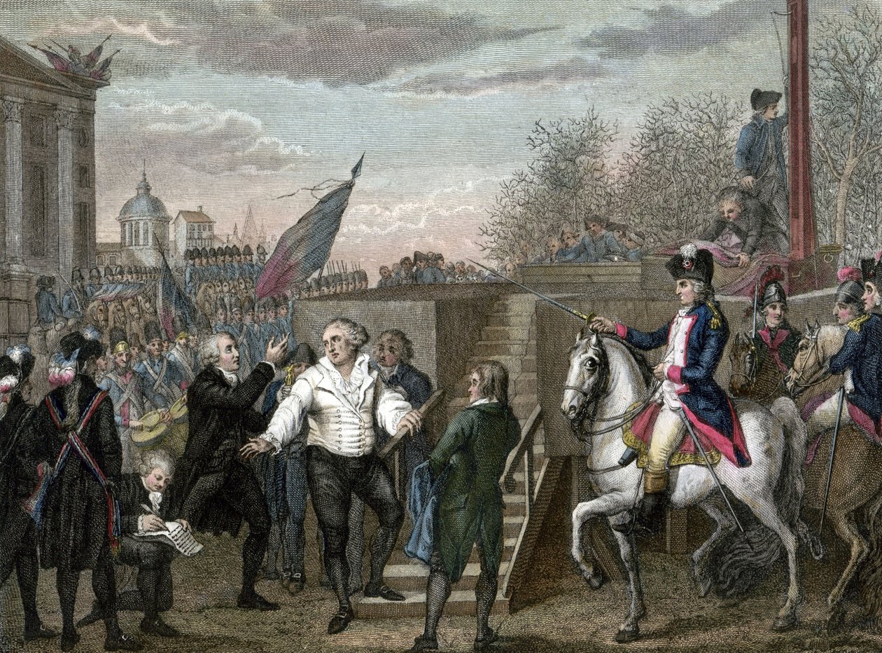 Franska revolutionen: Ludvig XVI:s död giljotinerad i Paris av Jean (after) Duplessis Bertaux