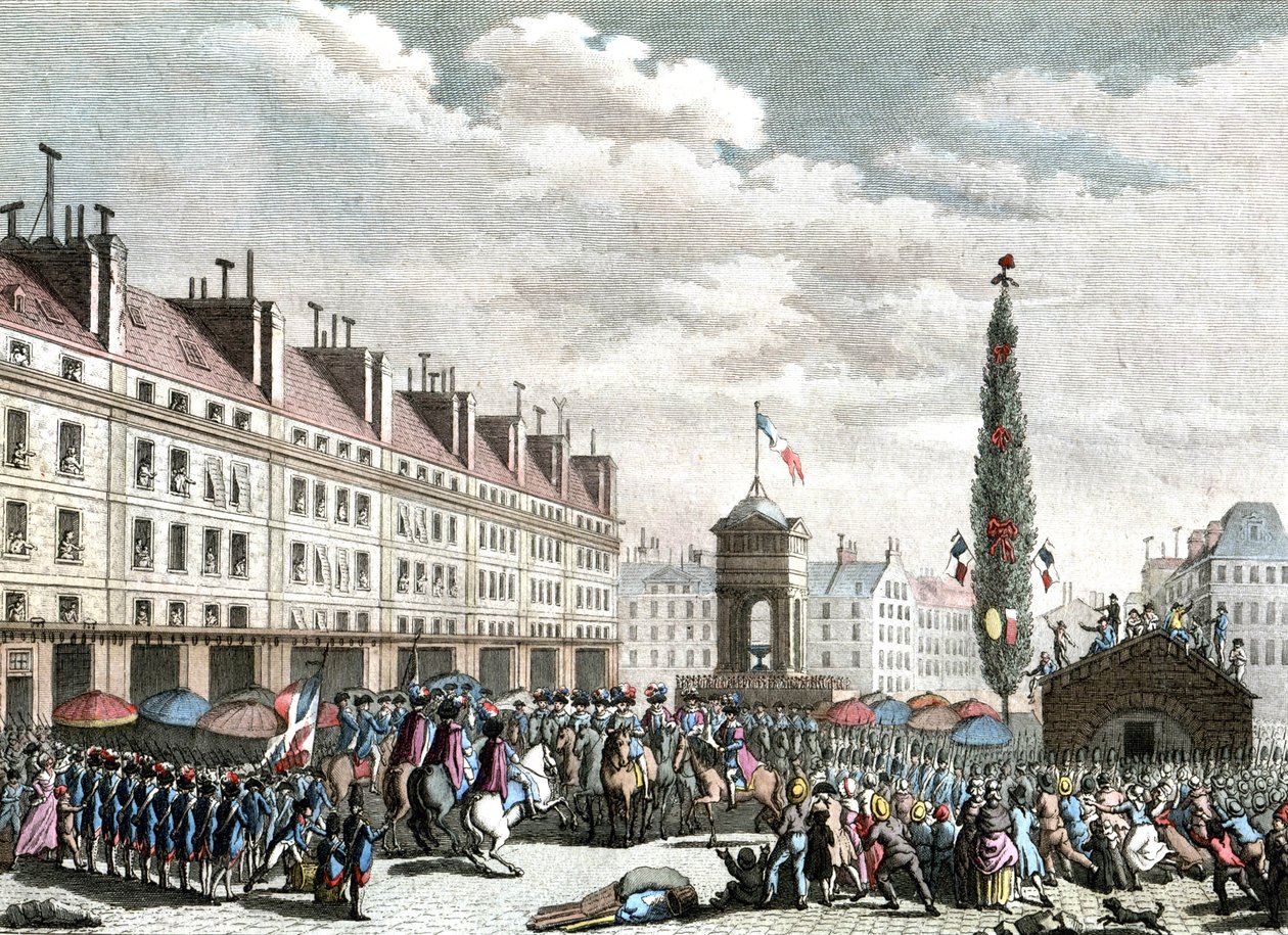 proklamationen av den franska konstitutionen, 1791, sent 1700-tal (gravyr) av Jean (after) Duplessis-Bertaux