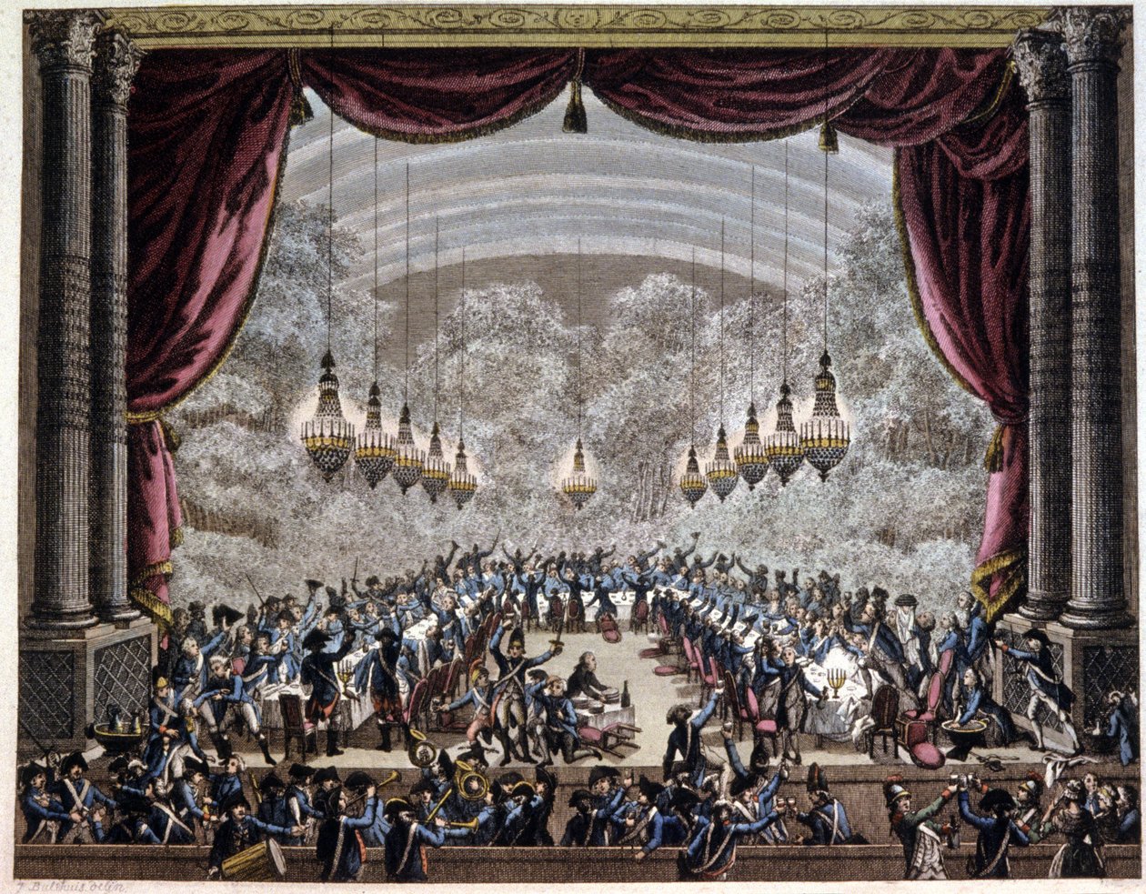 Franska revolutionen: vakternas bankett i Paris, ca 1750-1800 (gravyr) av Jean (after) Duplessis Bertaux