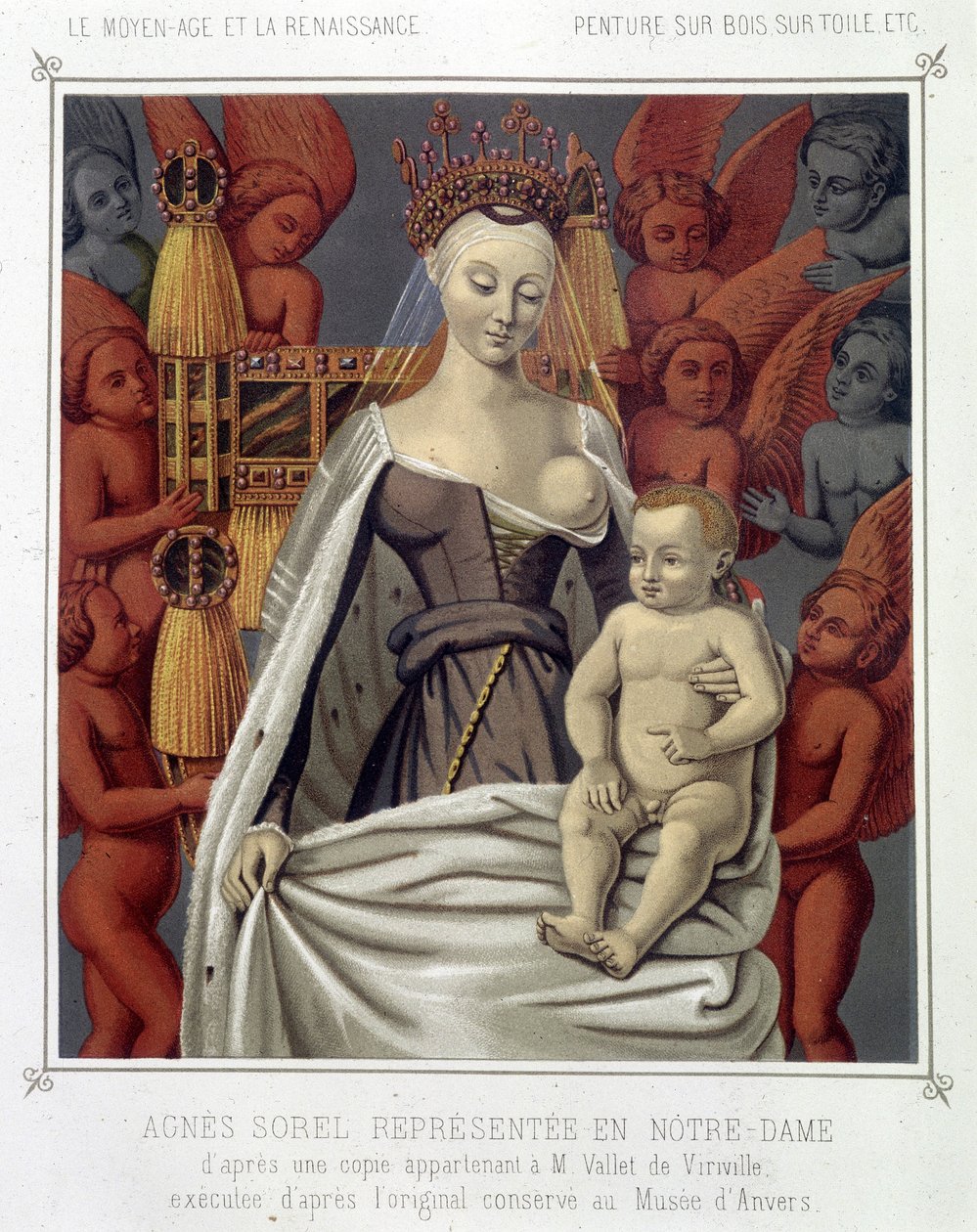 Agnes Sorel (1422-1450) (Lady of Beaute sur Marne) (Beaute-sur-Marne) representerad i Notre Dame av Jean (after) Fouquet