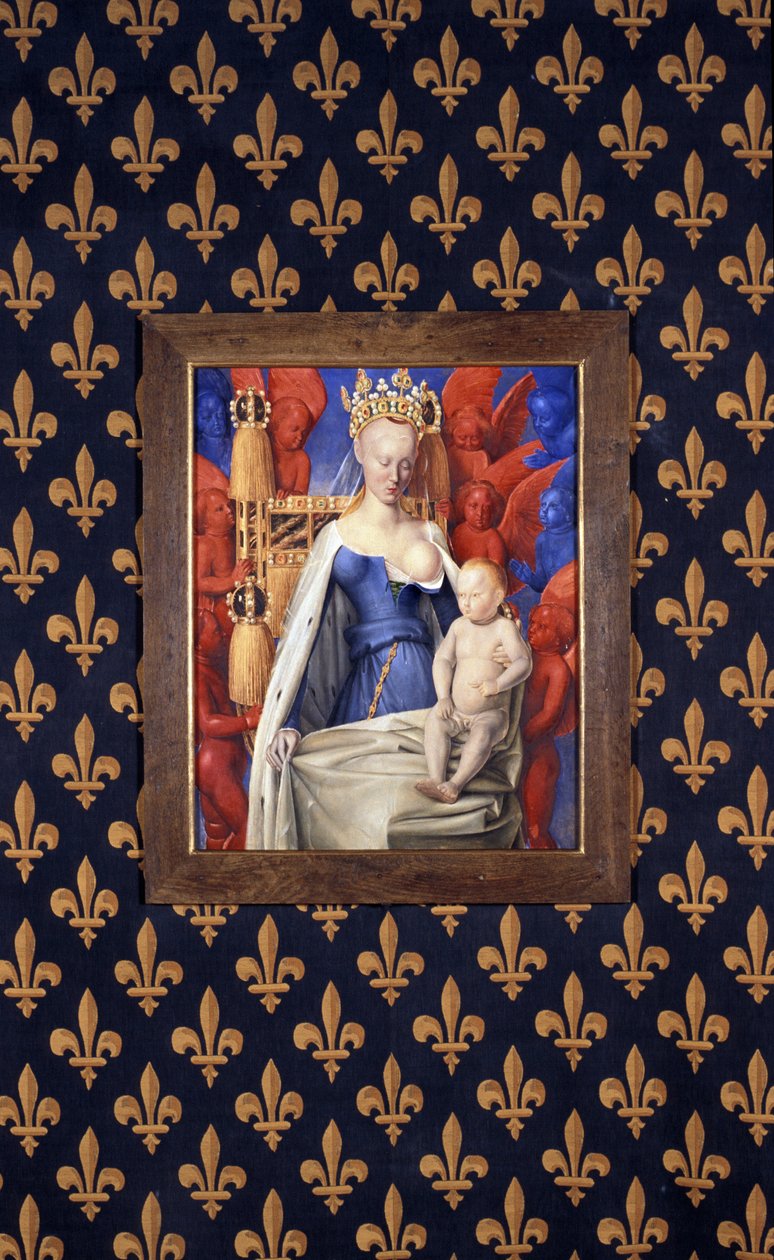 Den ammande jungfrun i hermelinrock avbildad som Agnes Sorel - (efter Jungfrun av Antwerpen, av Jean Fouquet, cirka 1452-1455) av Jean (after) Fouquet