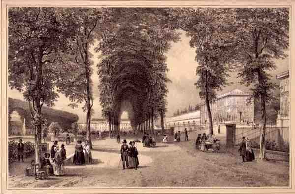 A View of the Jardins des Plantes, publicerad av Auguste Bry (litho) av Jean (after) Jacottet