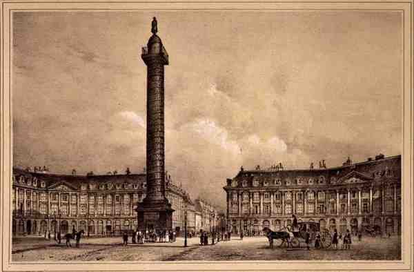 Utsikt över repliken av Trajanus kolumn på Place Vendome, publicerad av Auguste Bry (litho) av Jean (after) Jacottet