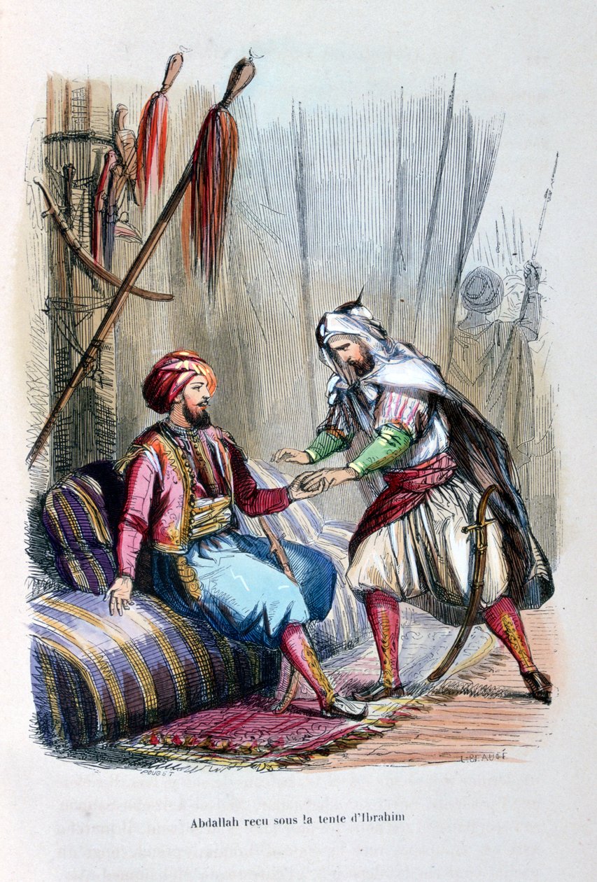 Abdullah mottogs i Ibrahim Pashas tält, 1818, c1847 av Jean Adolphe Beauce