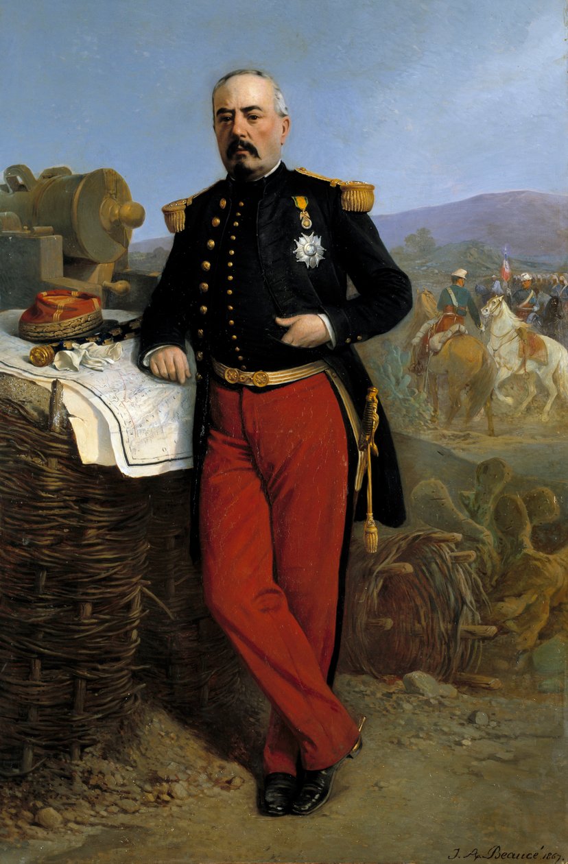 Achille Bazaine (1811-1888) marechal of the Empire 1864: porträtt av Francois Achille Bazaine (Francois-Achille) representerande befälhavare för den franska expeditionsstyrkan i Mexiko mellan 1863 och 1867, målning av Jean Adolphe Beauce (18718, 18718)-187 av Jean Adolphe Beauce