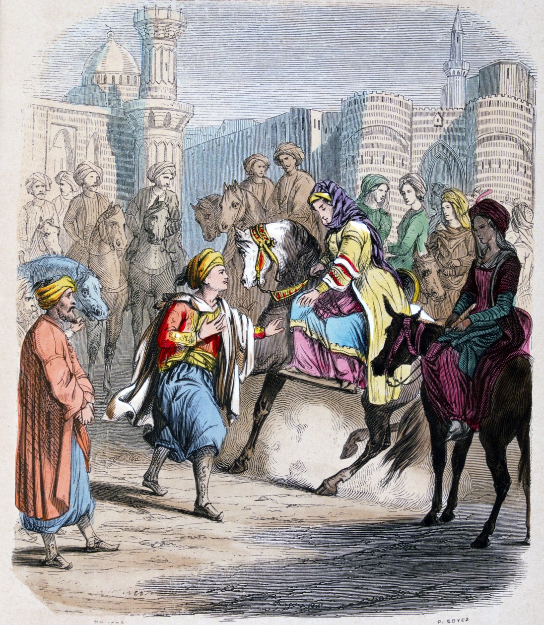 Emina Nosratli attend son fils victorieux Ibrahim Pacha (1789-1848), de retour au Caire apres la campagne arabe en 1818 - Emina El Nosratli (mor till Ibrahim Pasha) väntar på att hennes söner ska återvända till Kairo efter sitt arabiska fälttåg 1818. Akvar av Jean Adolphe Beauce
