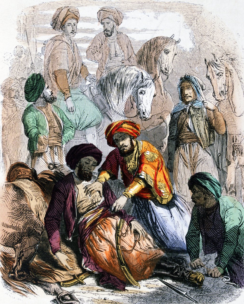 Ibrahim Pasha (1789-1848) välsignar en döende soldat under fälttåget mot wahhabiterna av Jean Adolphe Beauce