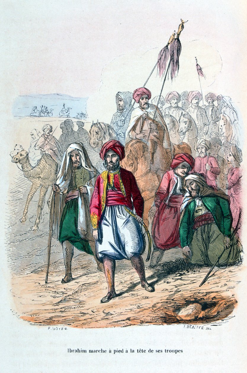 Ibrahim Pasha marscherar vid fronten av sina trupper, 1811-1818 1847 av Jean Adolphe Beauce