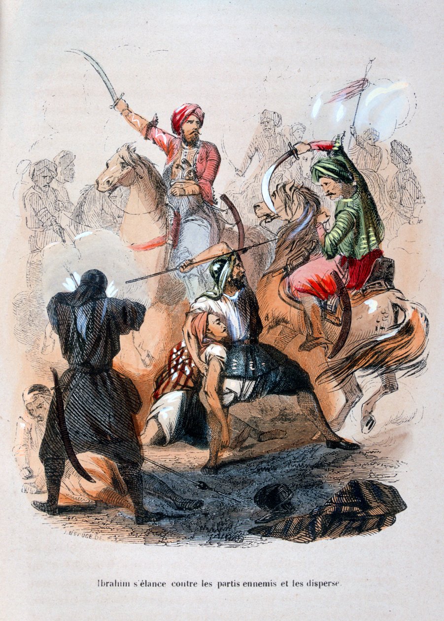 Ibrahim Pasha kämpar mot wahaberna, Saudiarabien, 1811-1818 1847 av Jean Adolphe Beauce