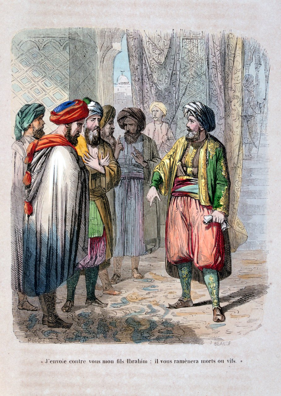 Muhammad Ali skickade sin son Ibrahim Pasha för att slå ner den saudiska revolten, 1811-1818, 1847 av Jean Adolphe Beauce