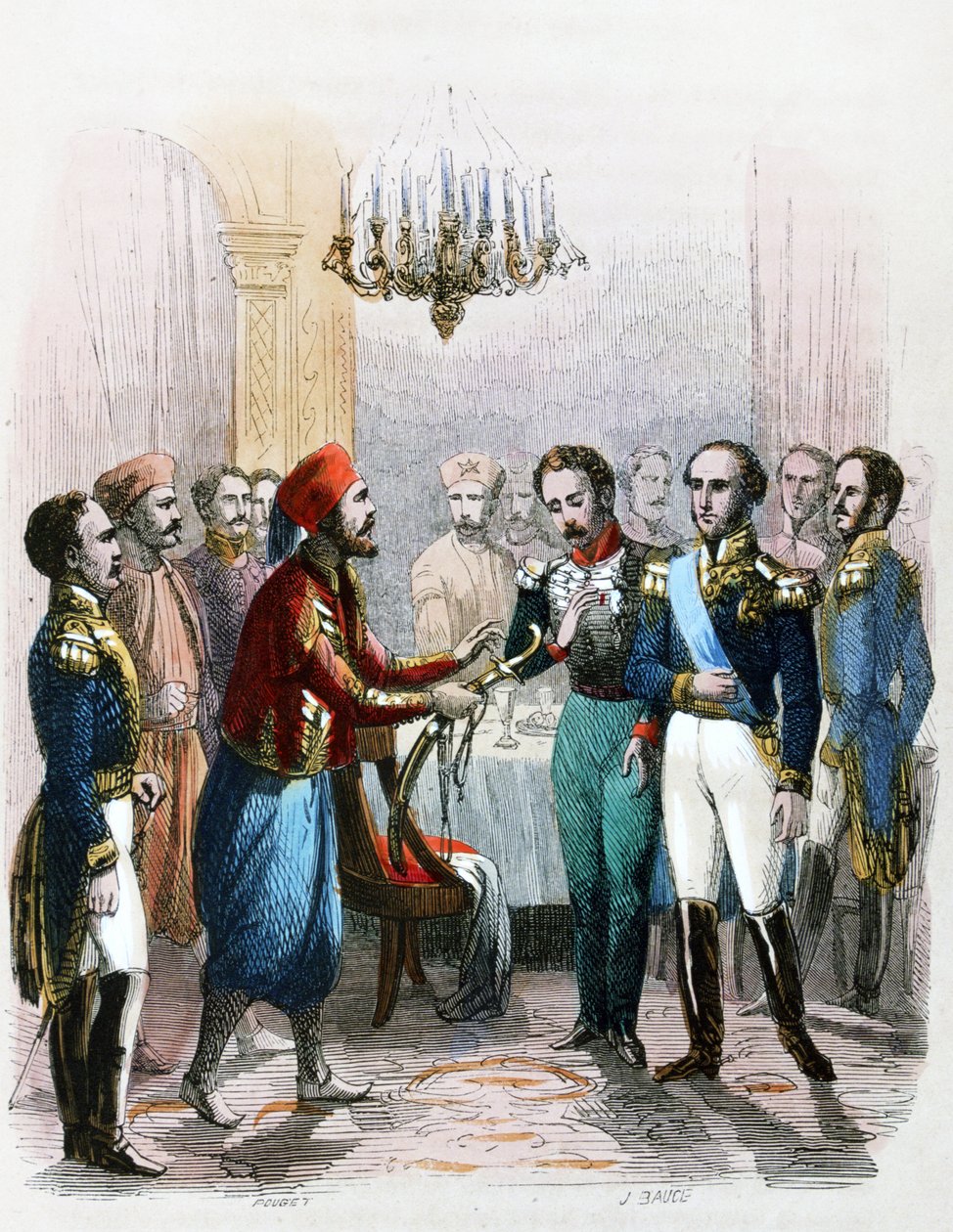 Möte mellan Ibrahim Pacha (1789-1848) och översten Joseph Anthelme Seve (Soliman Pacha, Suleyman Pasha eller Soliman al-Fransawi Pasha). av Jean Adolphe Beauce