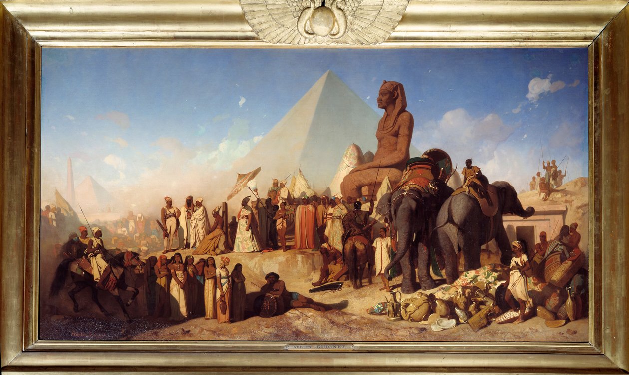 Cambyse och Psammenite. Möte mellan Cambyse II, Rouenidernas kung av Persiska riket från 529 till 522 f.Kr. av Jean Adrien Guignet