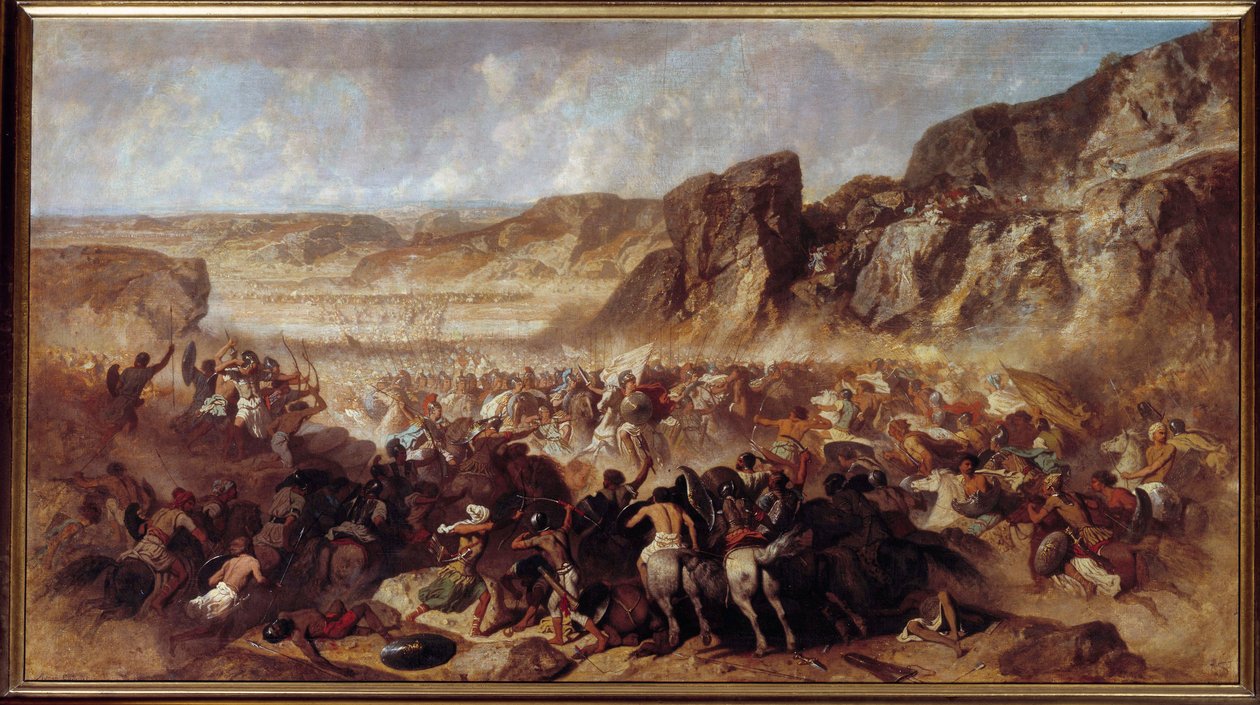 Avsnitt av de tiotusenas reträtt (Illustration of the Anabase”” av Xenophon) De tiotusen är grekiska legosoldater som värvas av den persiske prinsen Kyros den yngre (424-401 f.Kr.) i hans kamp mot sin bror Artaxerxes II (404 -358) FÖRE KRISTUS). Painti av Jean Adrien Guignet