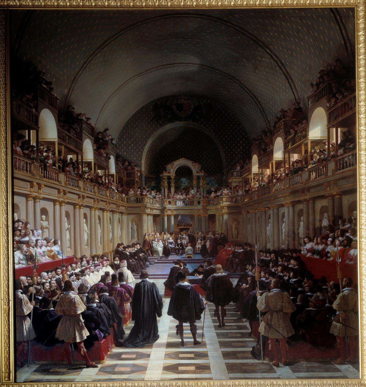 Generalstaterna i Paris 27 oktober 1614 Sammankomsten hölls i Louvren, kung Ludvig XIII presiderade över den tillsammans med sin mor Marie de Medicis. Målning av Jean Alaux (1786-1864), dit le Romain av Jean Alaux