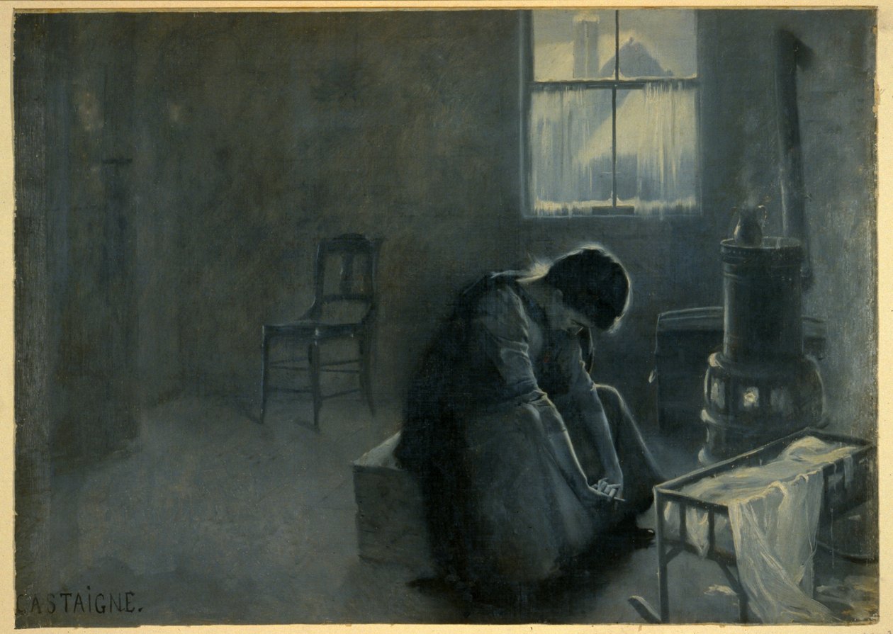 Det har varit en hård vinter, pub. 1893 (färglitografi) av Jean Alexandre Michel Andre Castaigne