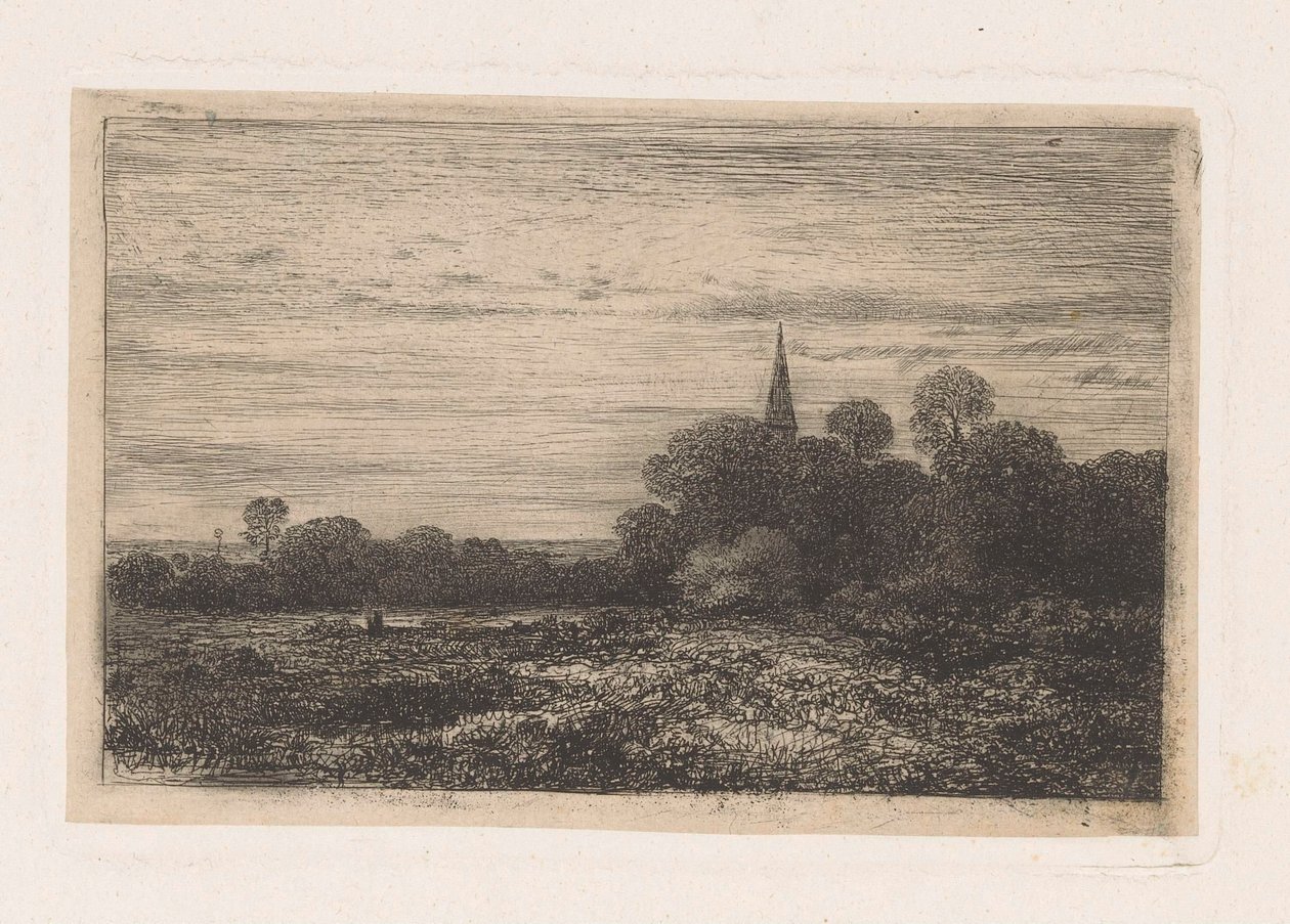 Landskap med kyrktorn av Jean Alexis Achard