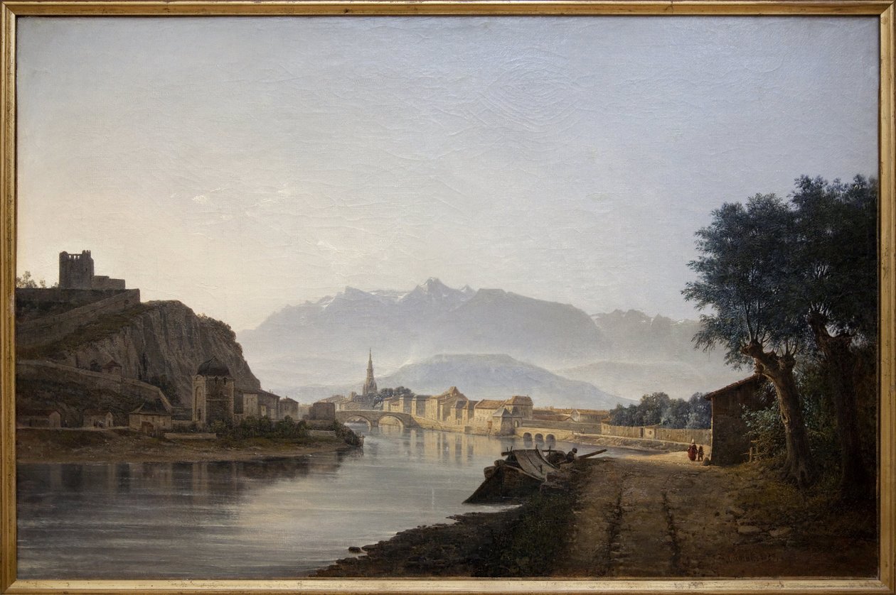 Utsikt över Grenoble tagen från Quai de la Graille, Oljemålning av Jean Achard (1807-1884) gjord 1837. Fotografi, KIM Youngtae, Grenoble, Musee de Grenoble. av Jean Alexis Achard
