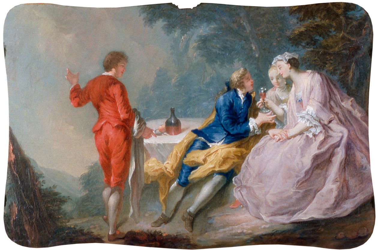 Fete galante: Konversationsstycke, ca 1730 (olja på duk) av Jean Antoine (after) Watteau
