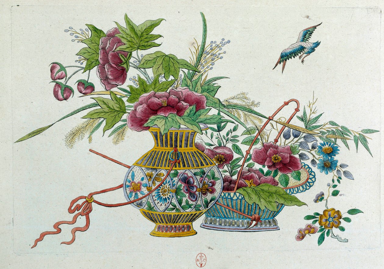 Blommor i en vas. Teckningen kommer från en kinesisk vas. Målning av Jean Antoine Fraisse (1700-talet) av Jean Antoine Fraisse