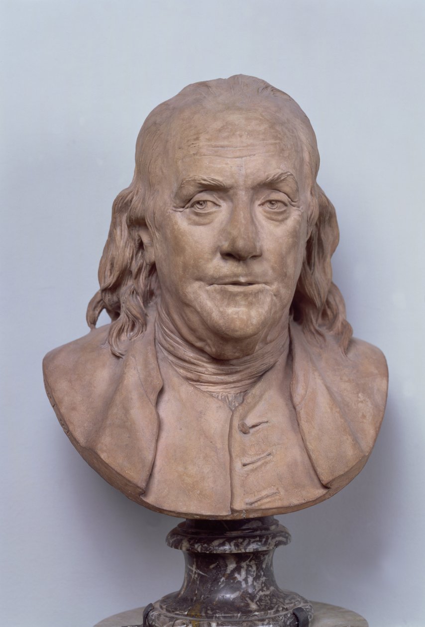 Byst av Benjamin Franklin (1706-90) 1778 (terrakotta) (se även 102249) av Jean Antoine Houdon