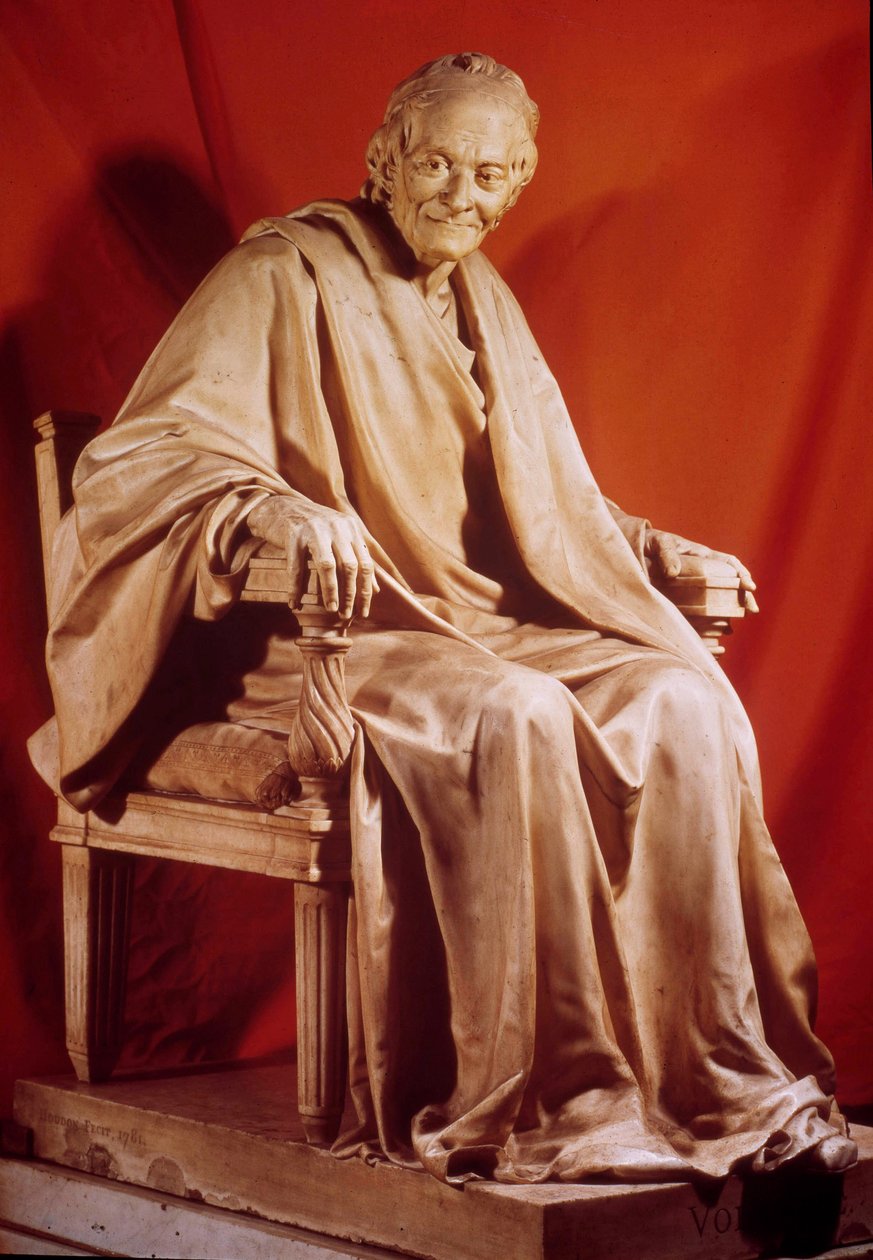 Porträtt av Voltaire (Francois Marie Arouet) (1694-1778). Skulptur av Jean Antoine Houdon (1741-1828) Paris från 1700-talet, fransk komedi av Jean Antoine Houdon
