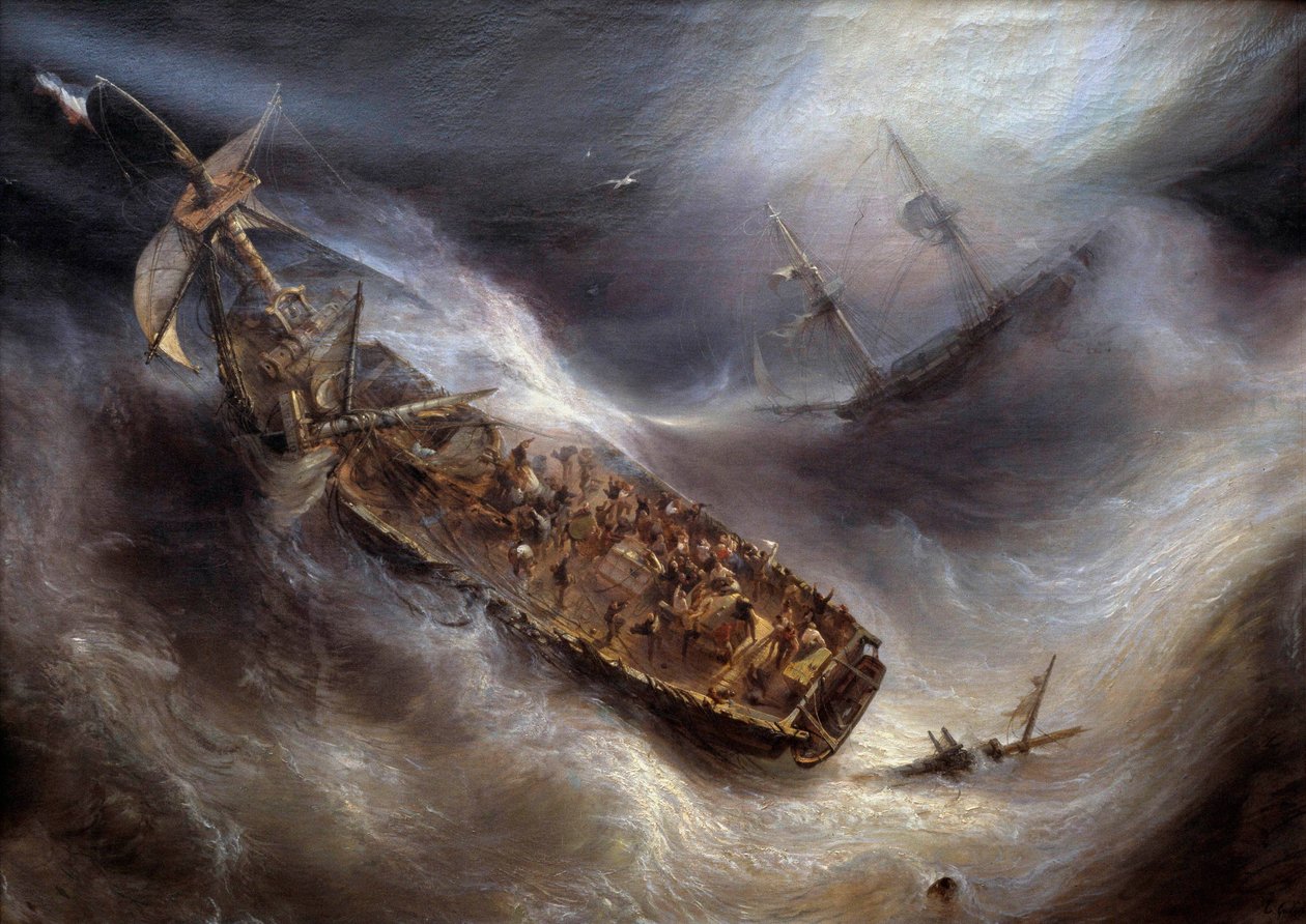 Hängivenhet av kapten Dess, från Bordeaux, mot Columbus holländska skepp, i Tempete-målningen av Theodore Gudin (1802-1880) 1829 Sön. 2,1x2,95 m Bordeaux, Musee des Beaux Arts av Jean Antoine Theodore Gudin