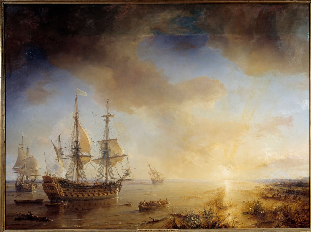 Expedition av Robert Cavelier de La Salle till Louisiana (1684). Målning av Theodore Gudin (1802-1880) av Jean Antoine Theodore Gudin