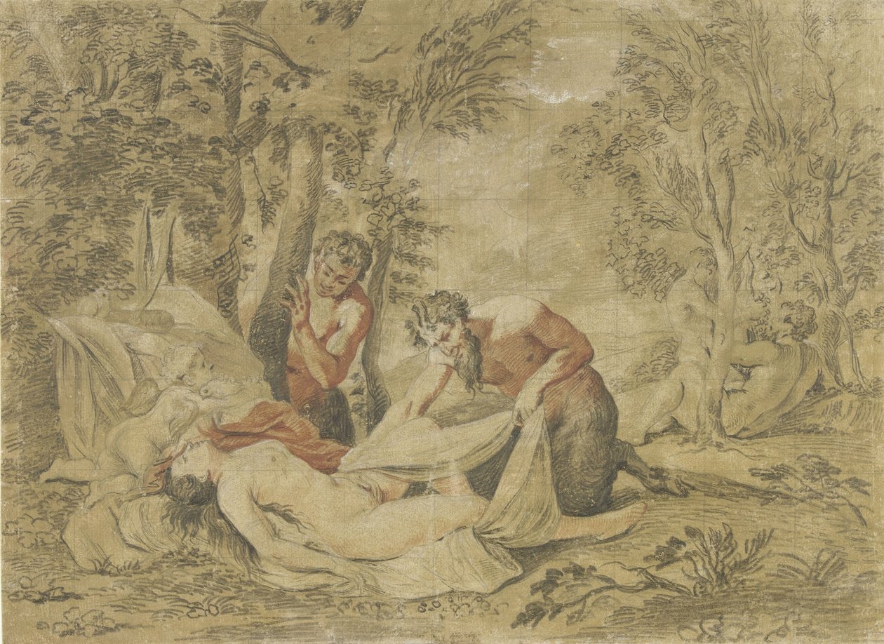 Två satyrer spionerar på en sovande nymf av Jean Antoine Watteau (rejected attribution)