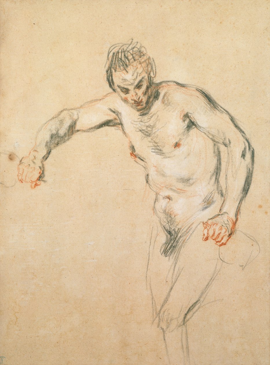 En satyr häller vin, ca 1716 (krita på papper) av Jean Antoine Watteau